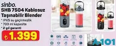 SİNBO SHB 7504 KABLOSUZ TAŞINABİLİR BLENDER SİNBO SHB 7504 KABLOSUZ TAŞINABİLİR BLENDER